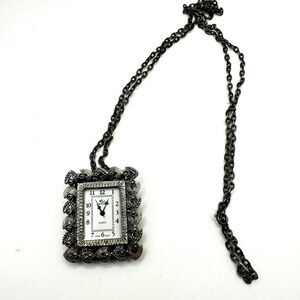 Vintage Cenere Art Deco Pendant/necklace/watch with Marcasite in pewter tone!